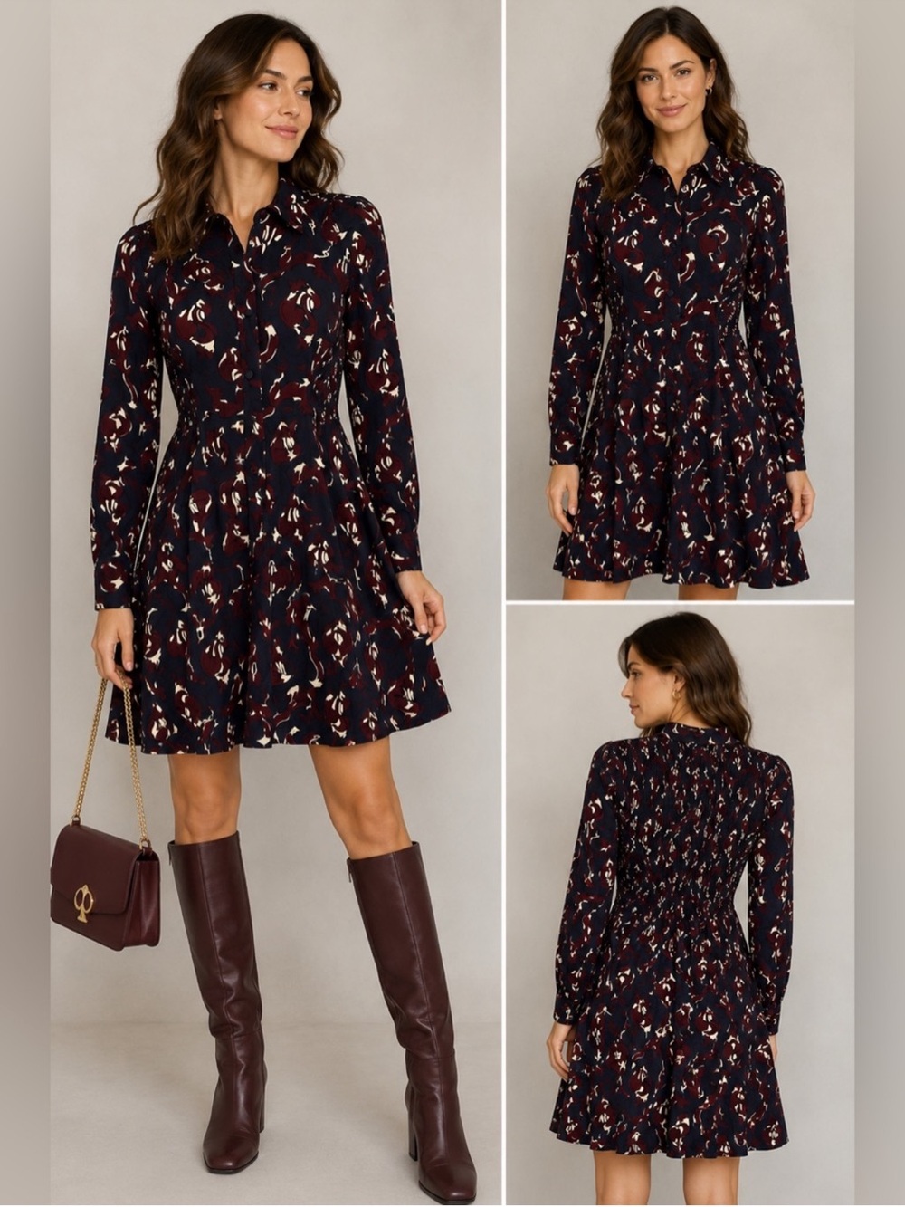 kate spade Navy Floral Long Sleeve Shirt Dress